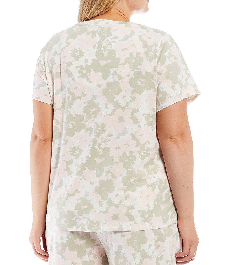 Sleep Sense Plus Floral Scoop Neck Camouflaged Print Coordinating Knit Sleep Tee