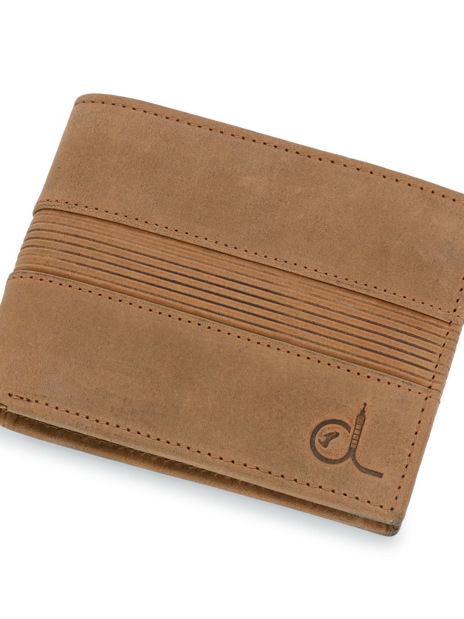 Clog London Tan Textured Leather Small Bi-Fold Wallet for Men