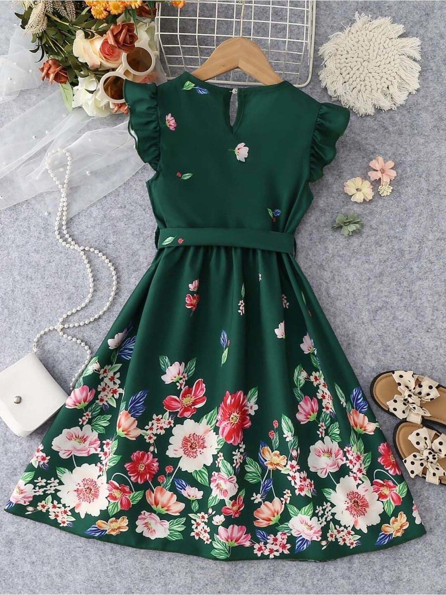 Bolly Lounge Girls Green Floral Dress