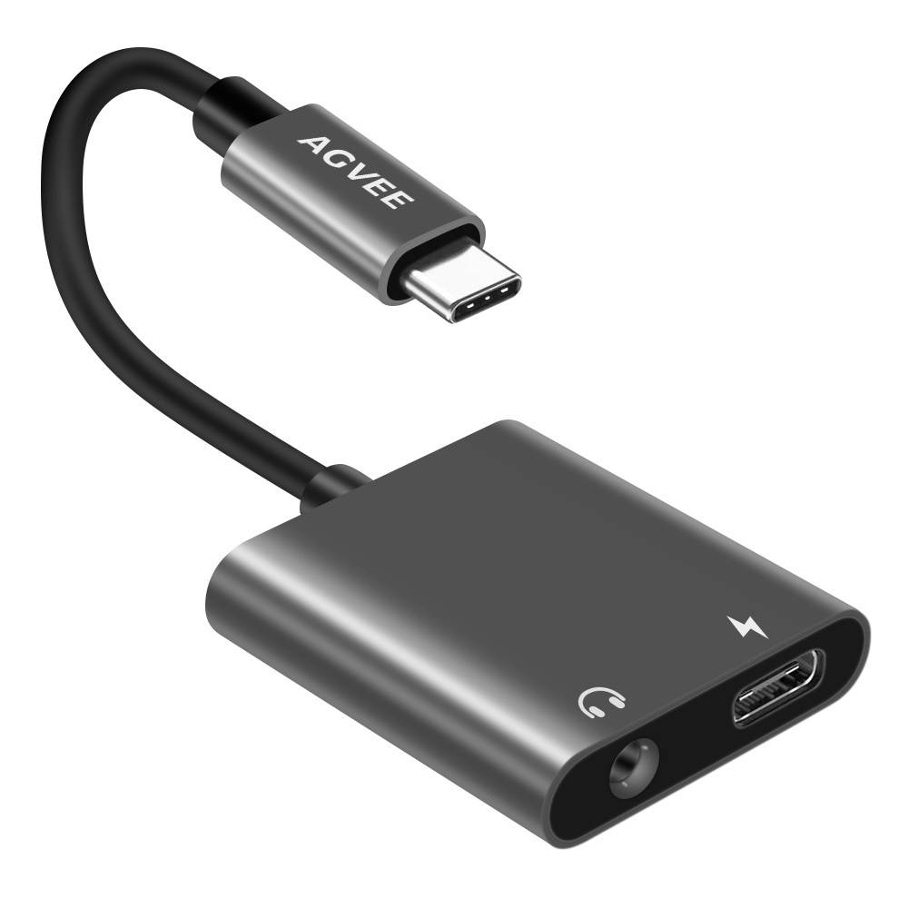 AGVEE 2-in-1 USB-C to 3.5mm Jack Microphone Headphone Adapter, Type-C Mic AUX Earbud Splitter, USBC Audio Earphone Converter, PD Charging Dongle for Samsung S21 S20 Note 20/10, iPad Pro, Pixel, White