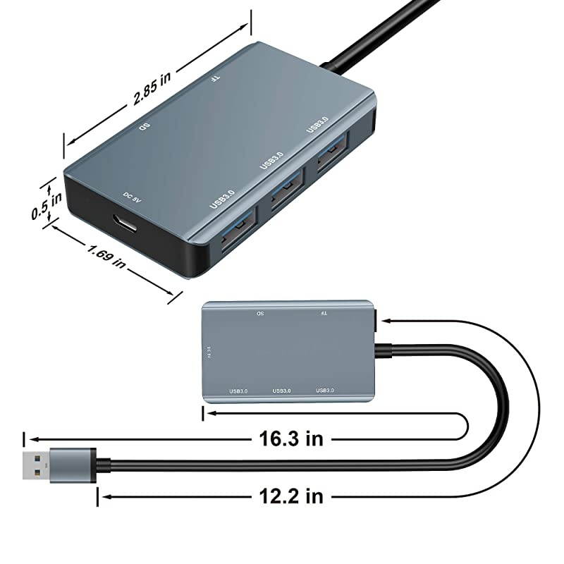 SD Card Reader,  USB 3.0 Card Reader with 3 USB 3.0 Ports + SD & TF Card Slots,5Gbps USB Hub Adapter for MacBook Pro/Air,Computer/Laptop,Windows,iMac,USB Flash Drive,Mobile HDD and More