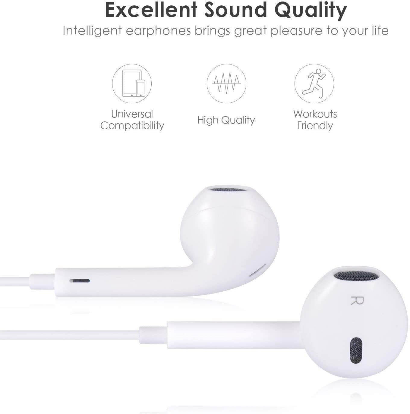 ERTDDE Wired Earphones Stereo Sound in-Ear Earbuds with 3.5mm Headphones Plug Microphone Volume Control for Sports Workout Compatible with Cell Phones Tablets Laptops (2 Pack)