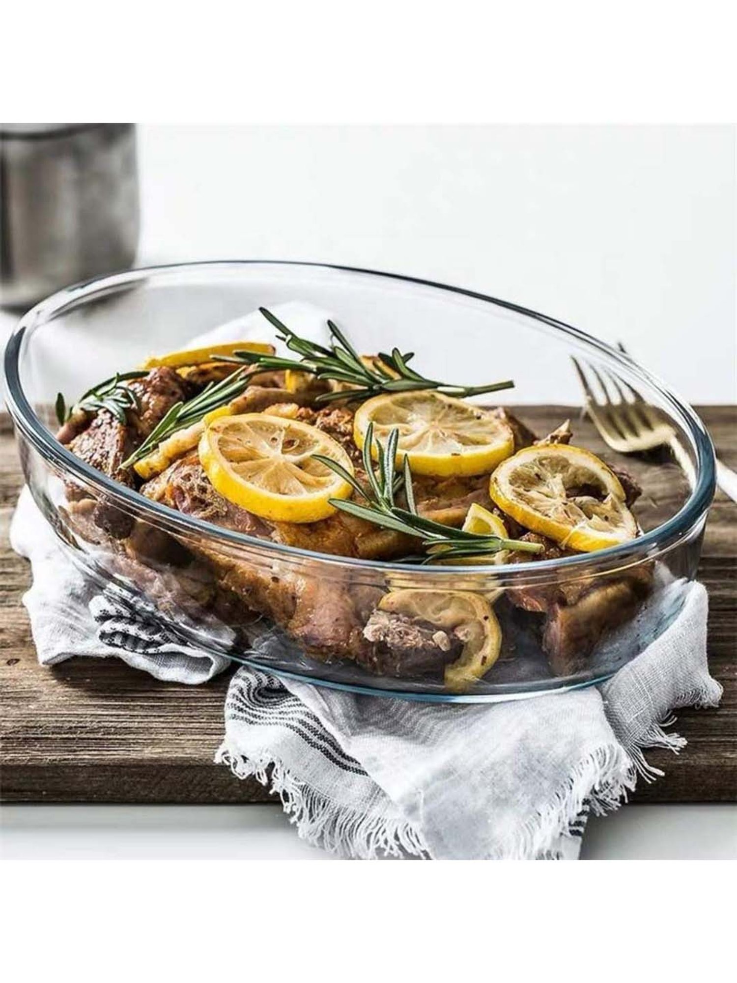 Femora Transparent Borosilicate Glass Oval Microwave Oven Safe Baking Dish (1.6 L) - Set of 1