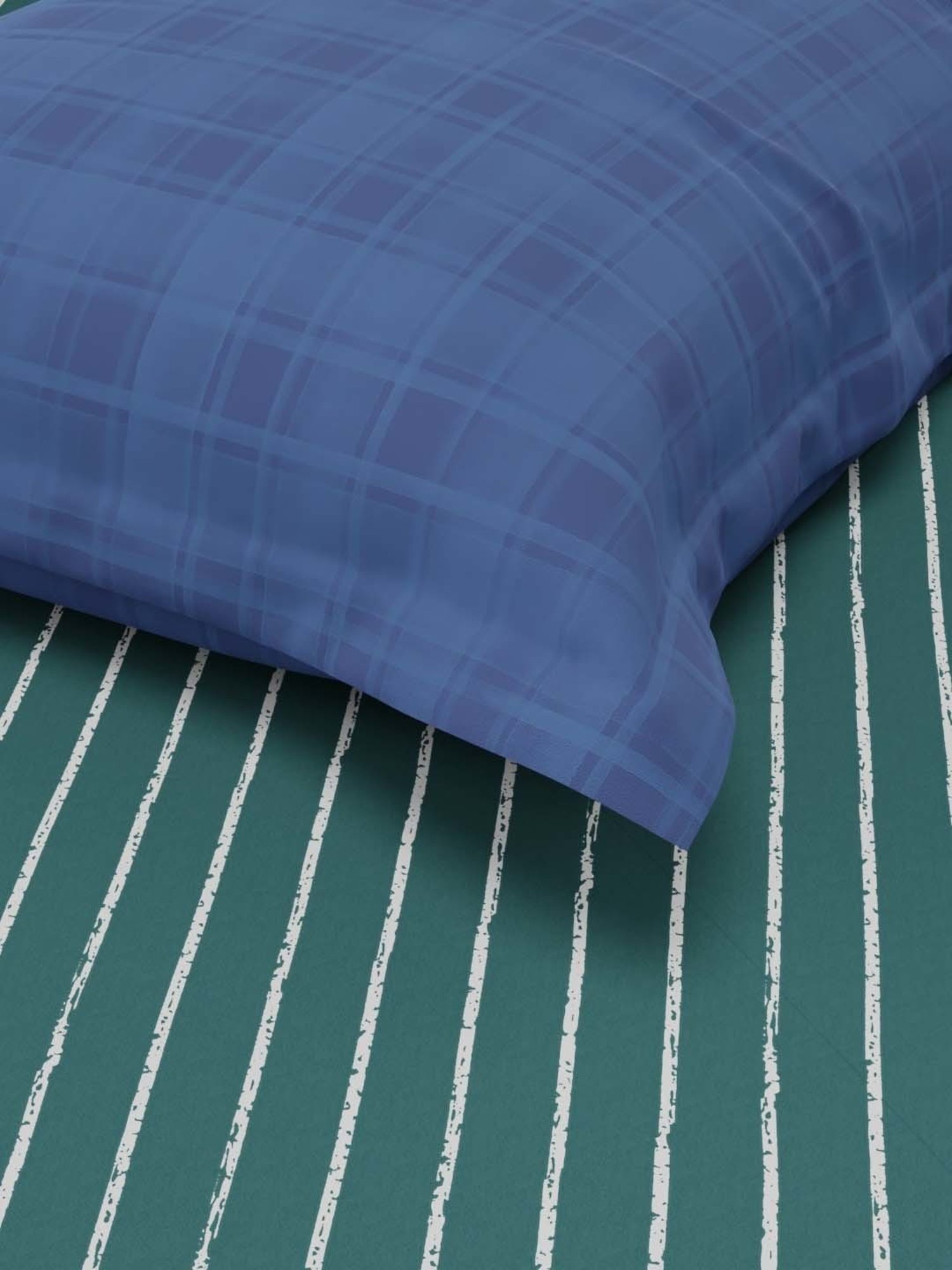 NAUTICA Pacific Coast Green & White Cotton 160 TC Single Bedsheet with Pillow Cover