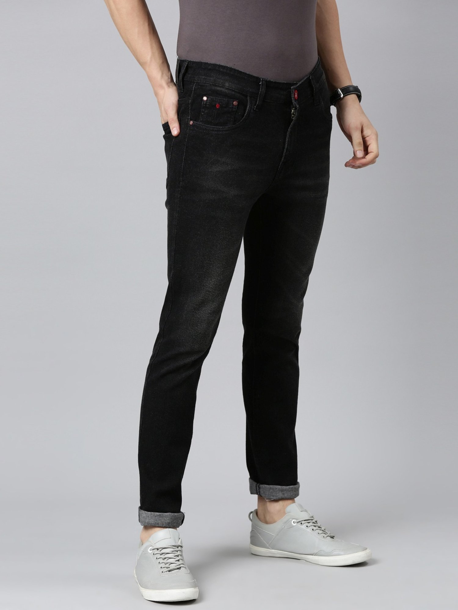 CINOCCI Black Cotton Slim Fit Jeans