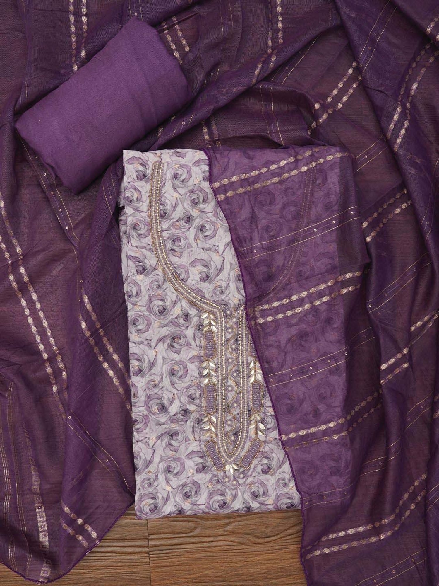 Jaipur Kurti Purple Embellished Unstitched Dress Material
