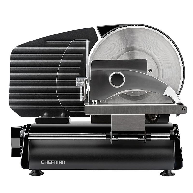 Chefman RJ49-BLACK-V2 Electric Stainless Steel Die Cast Aluminum Kitchen Deli & Food Slicer with Adjustable Cutting Dial and Safe Non-Slip Feet, 180W