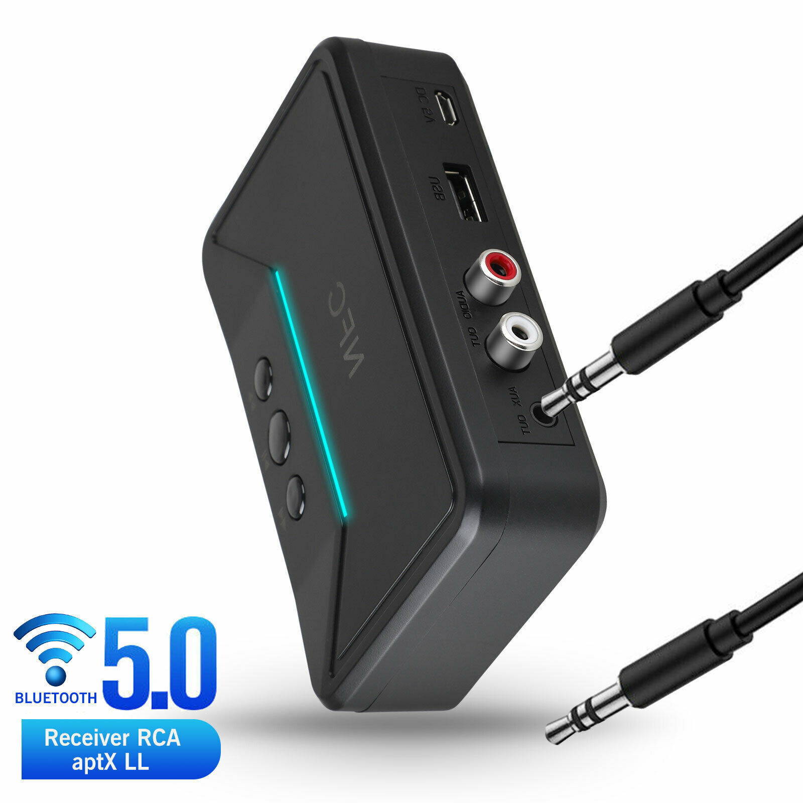 USA Wireless Bluetooth NFC Receiver 5.0 aptX LL RCA 3.5mm Jack Aux Audio Adapter