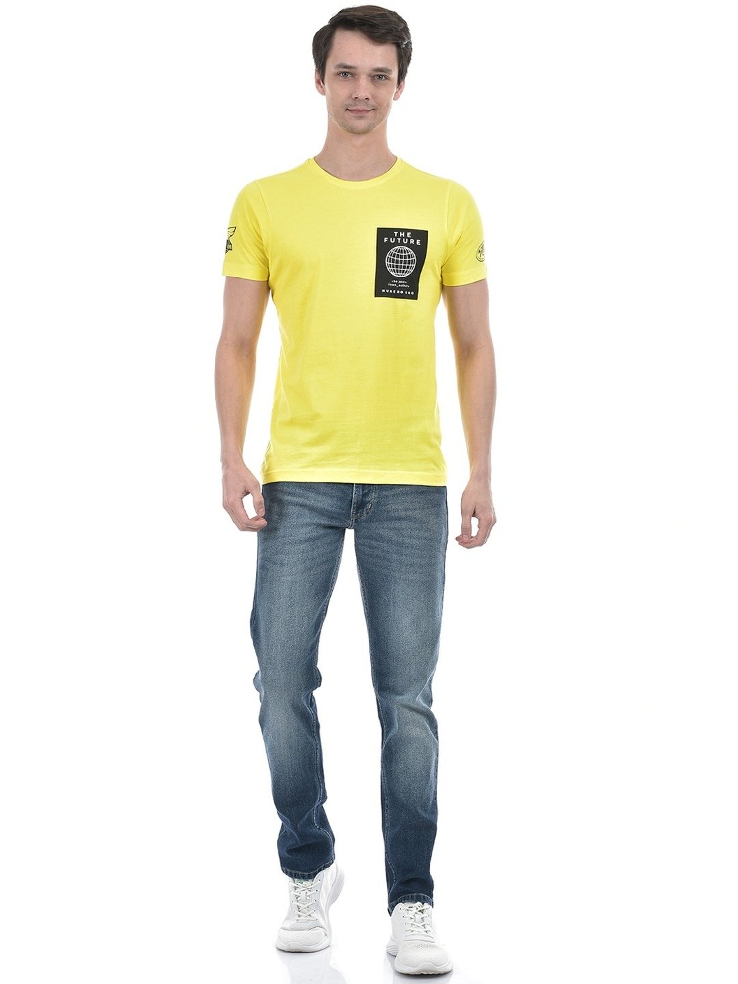 Numero Uno Acid Yellow Cotton Slim Fit Printed T-Shirt