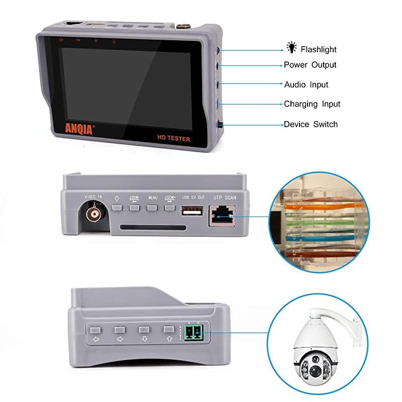 Portable Wrist CCTV Tester43 AHD TVI CVI CVBS 4 in 1 HD Analog Video Security Camera TesterLCD Screen DC12V 1A Power Output UTP Cable Tester PTZ Control