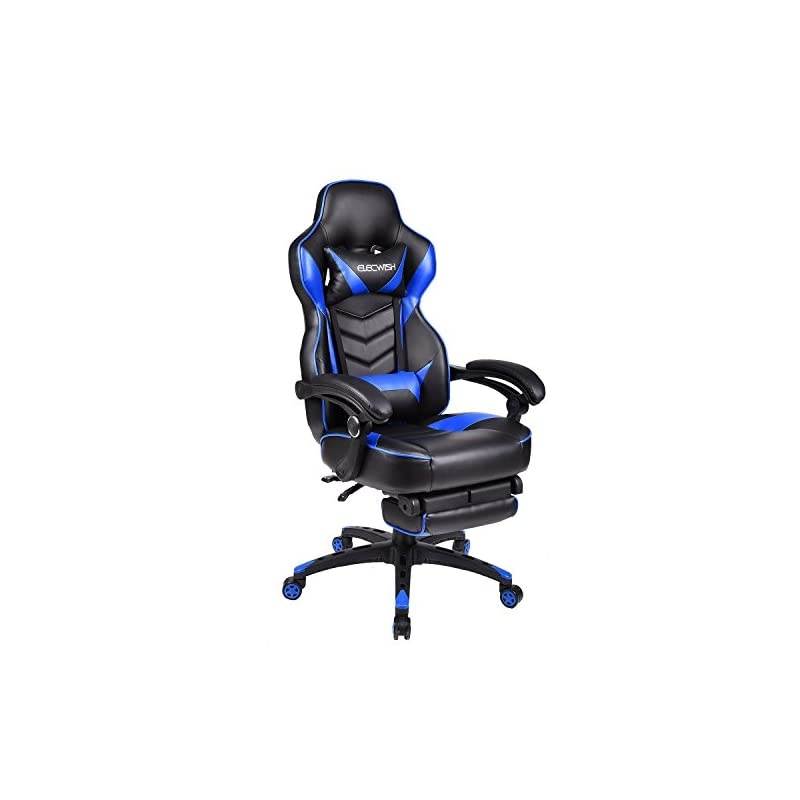 Chair Racing Style Reclining Adjustable Swivel Office Chair with Foot Rest, Lumbar Pillow, Headrest(Blue)