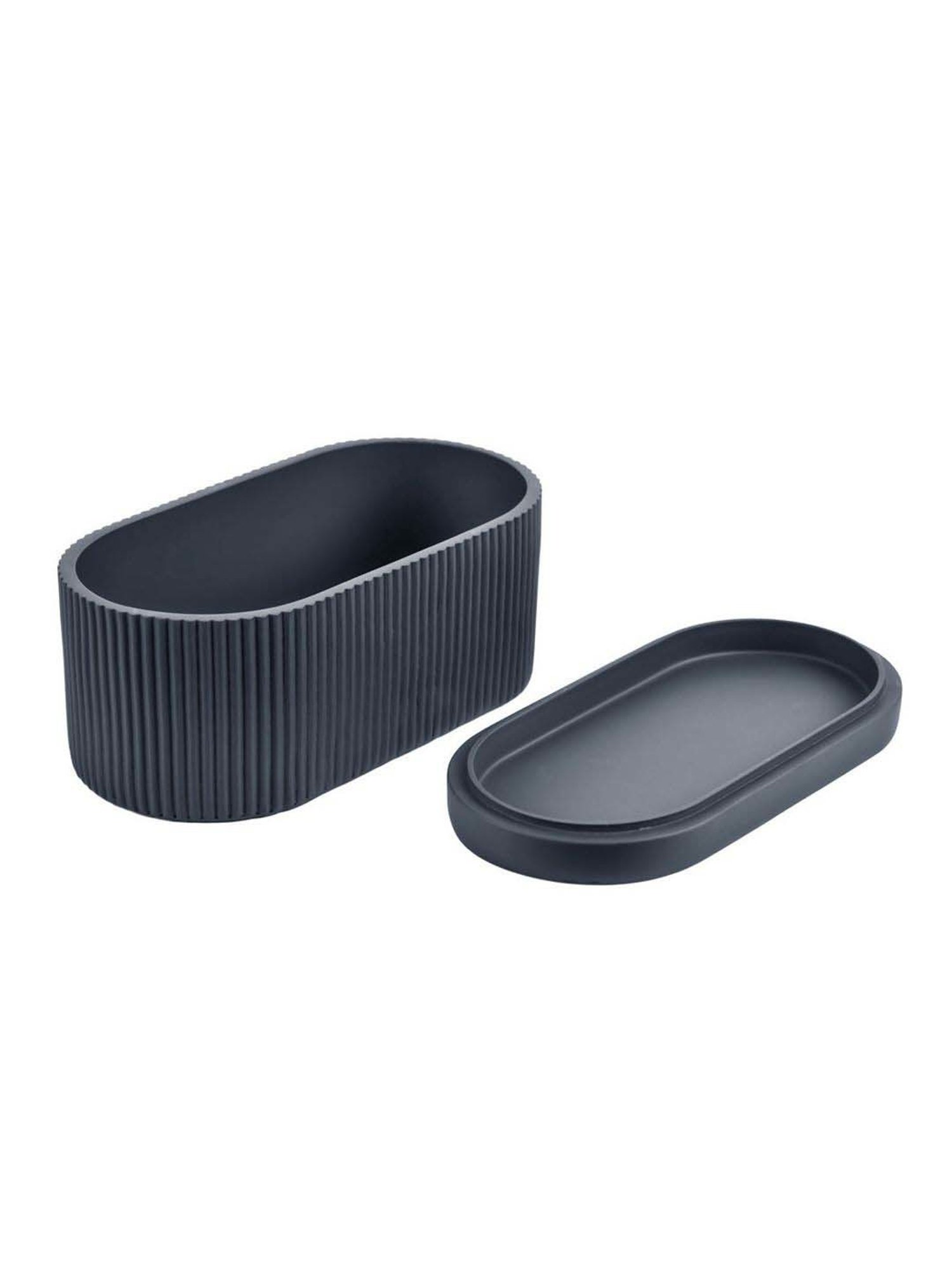 @home Grey Resin Fluted Design Oval Storage Box Organiser