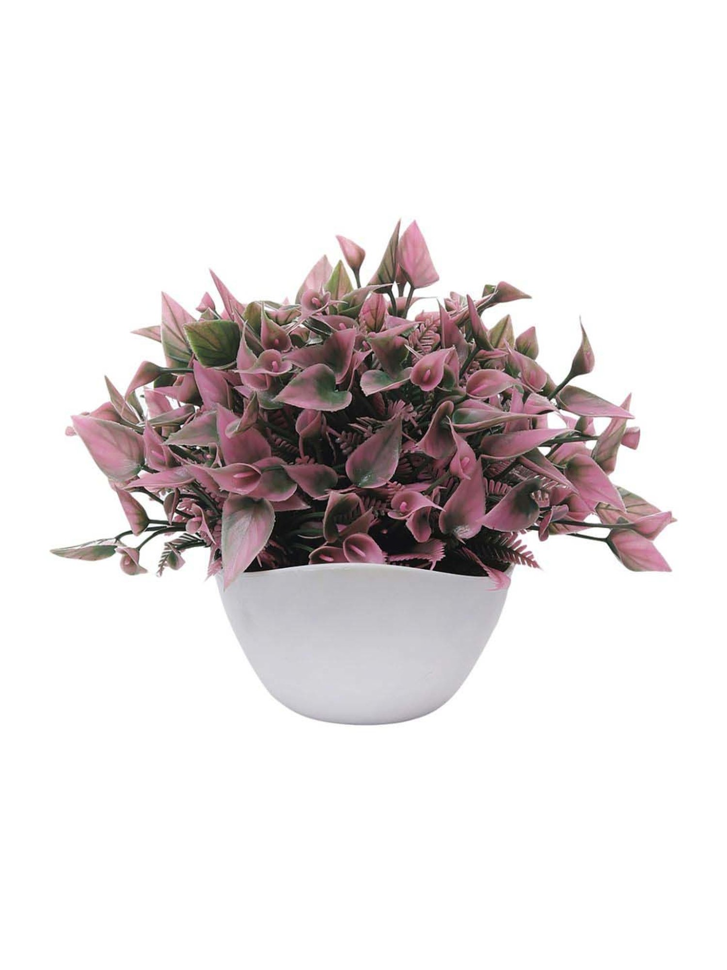 Foliyaj Green & Pink Plastic Artificial Plant With Leaves And Flowers