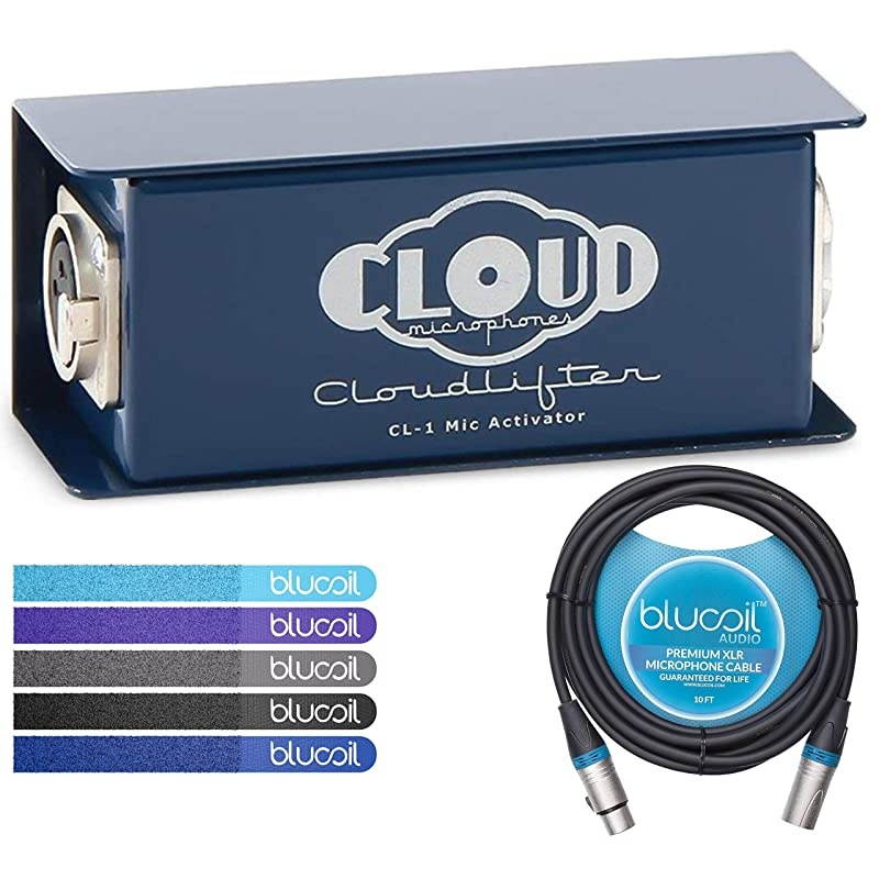 Cloud Microphones CL-1 Cloudlifter 1-Channel Mic Activator - Feedback Reducer Bundle with 10-FT Balanced XLR Cable, and 5-Pack of Reusable Cable Ties
