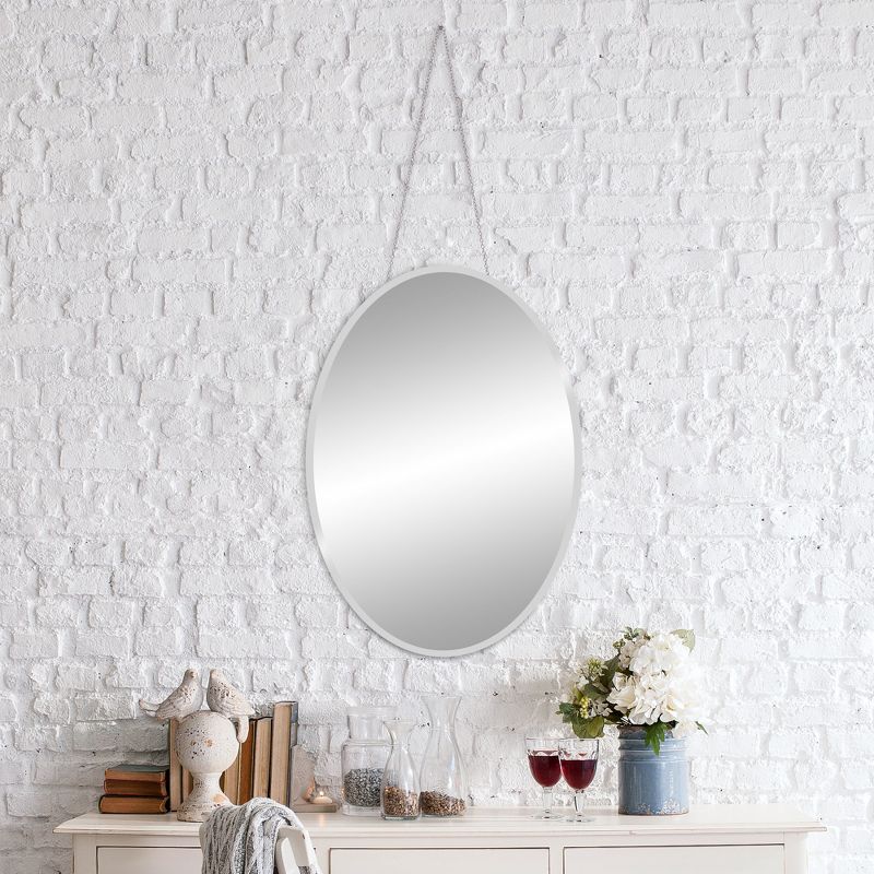 17" x 24" Frameless Beveled Oval with Hanging Chain Decorative Wall Mirror Clear - Patton Wall Decor