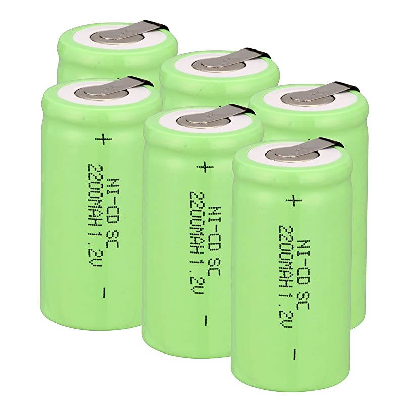 12V 2200mAh NiCd Tap Sub C SC Rechargeable Battery Batteries 6 pcs Green