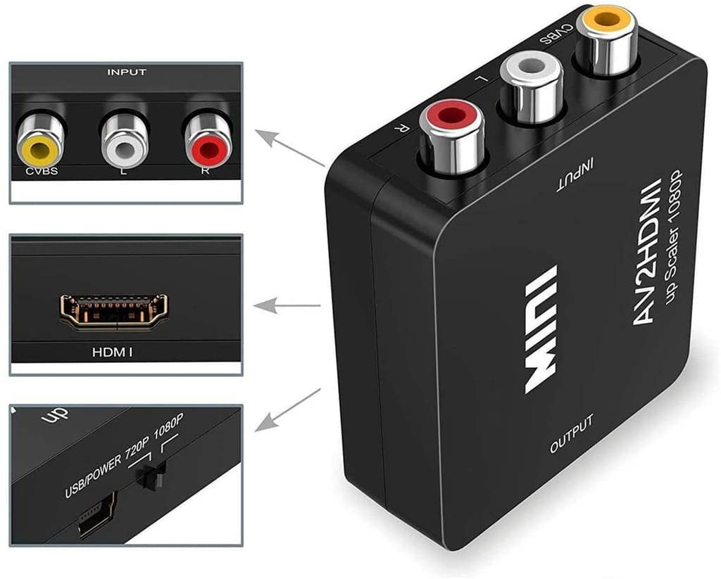 RCA to HDMI Converter, Hannord 1080P AV to HDMI RCA Composite CVBS Video Audio Converter Adapter Supporting PAL/NTSC for Xbox/PS2/Wii/SNES/N64/VHS/VCR/DVD (Black)