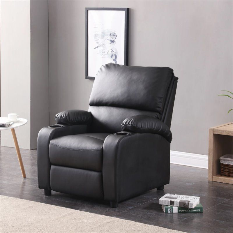 Recliner with 2 Cup Holders in Black - Hodedah