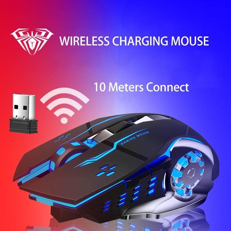 Wireless Mouse Rechargeable, with Side Button RGB LED Backlit Ergonomic Optical 2.4G Cordless Computer Gaming Mice for PC Laptop