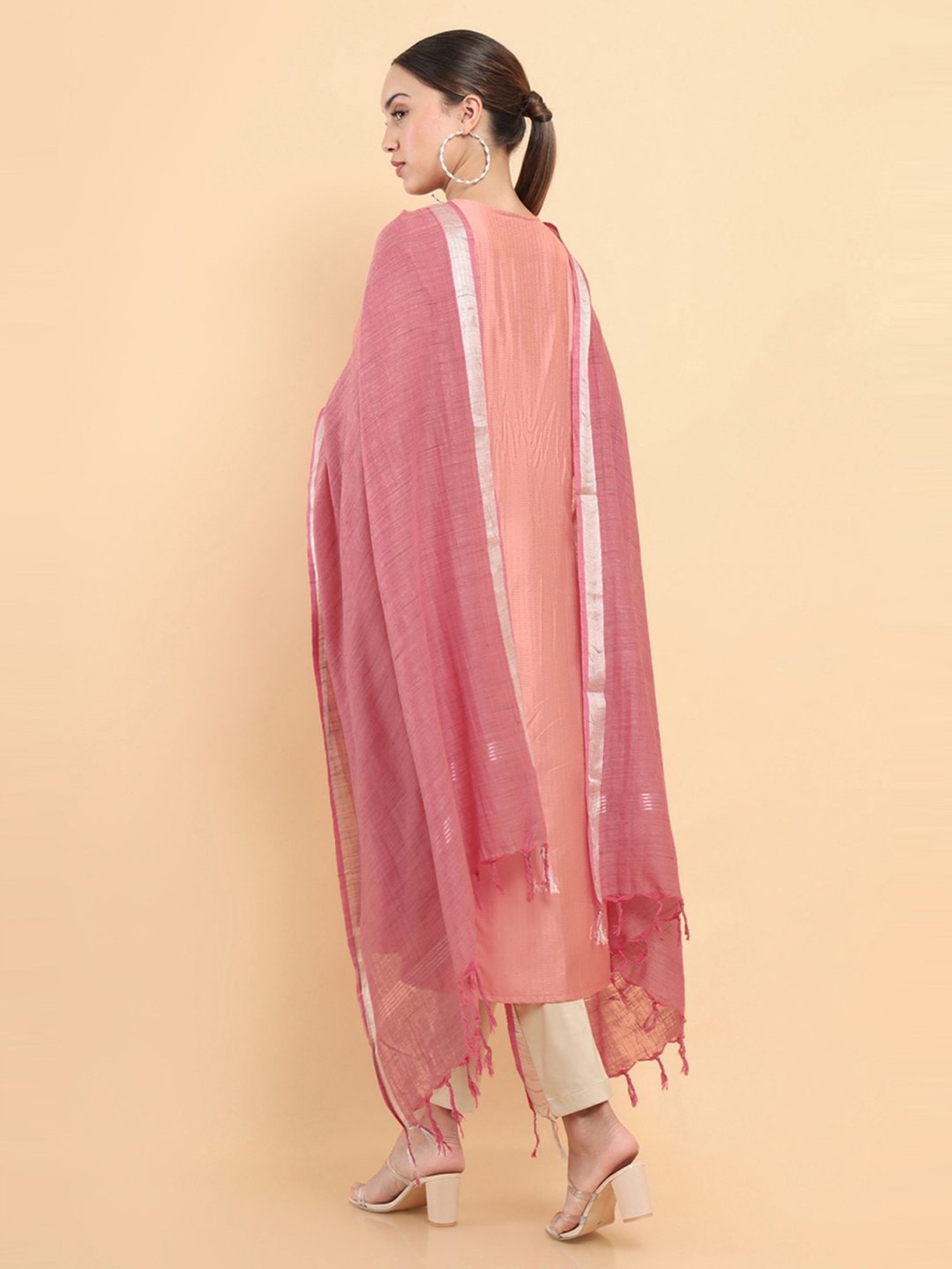 Soch Peach Cotton Plain Dupatta