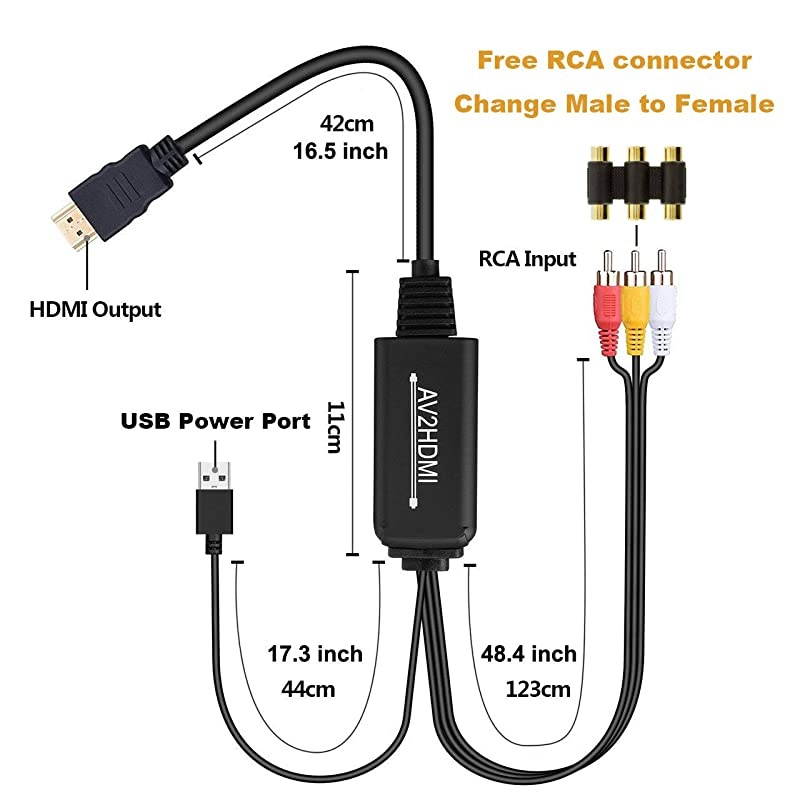 RCA to HDMI Converter,  1080P RCA Composite AV to HDMI Video Converter Cable Compatible with Wii NES N64 PS2 Xbox 360 Sega Genesis VHS VCR DVD Players to Modern TV