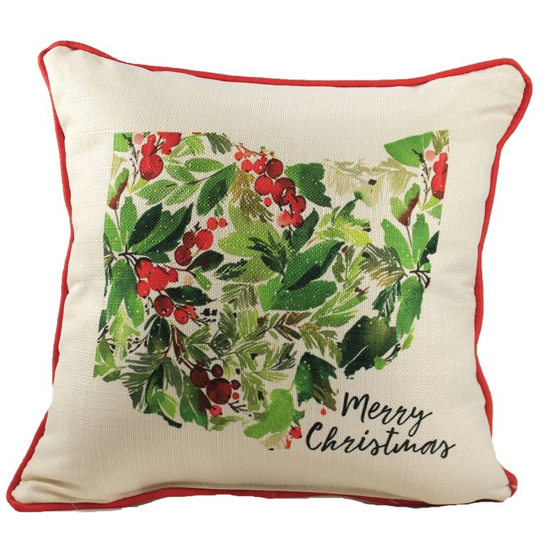 Christmas 16.0" Bright Holly Ohio Pillow Berries Home Decor  -  Decorative Pillow