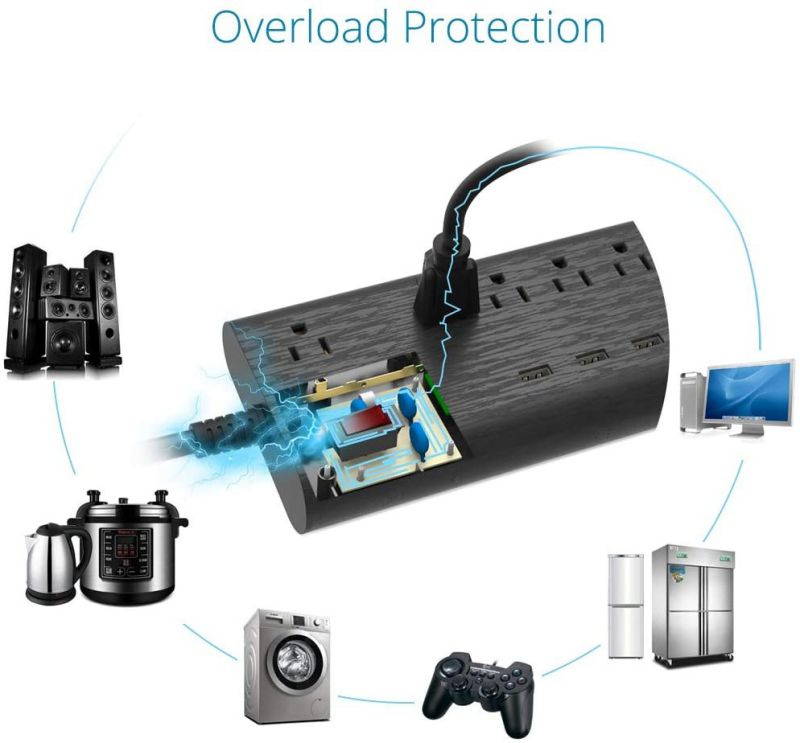 Power Strip Surge Protector with 5 USB Ports (30W/6A) and 7 Outlets (1625W/13A), 2100 Joules, 6ft Heavy Duty Extension Cord, HICITY Wall Mountable Multiplug for Home & Office - Black