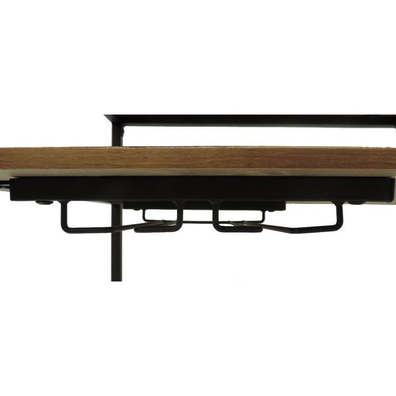 Kitchen Mobile Serving Bar Cart with Shelves and Wine Glass Holder Black/Brown - Benzara