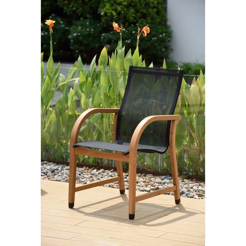 Gables 4pk Quick Dry Sling Armchairs w/ Teak Finish - Black - Amazonia
