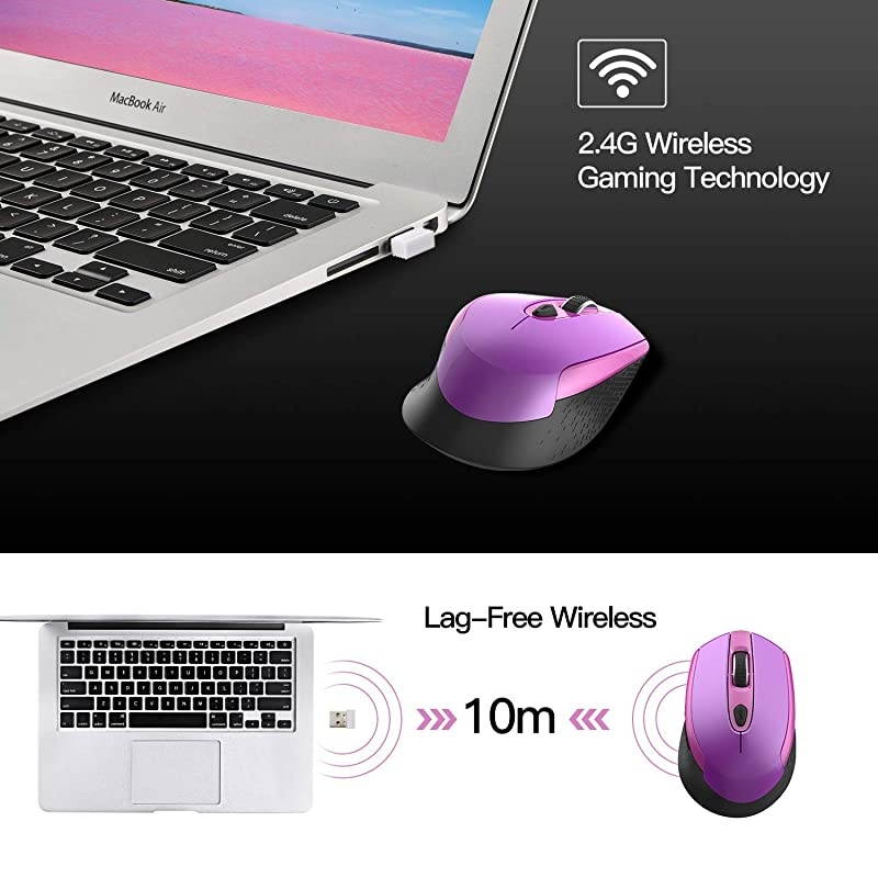 Wireless Computer Mouse Multifunctional Wireless Mouse  24G Slim Cordless Mouse Less Noise for Laptop Ergonomic Optical with USB Mouse for Laptop Deskbtop MacBook Purple