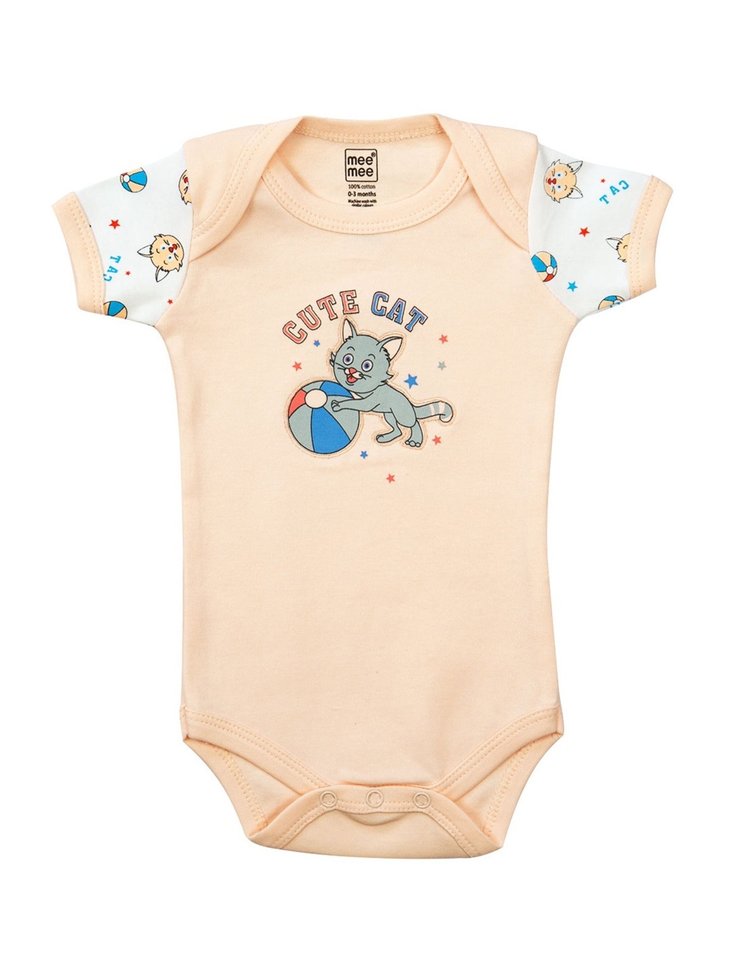 Mee Mee Kids Peach & White Cotton Printed Full Sleeves Bodysuit Set