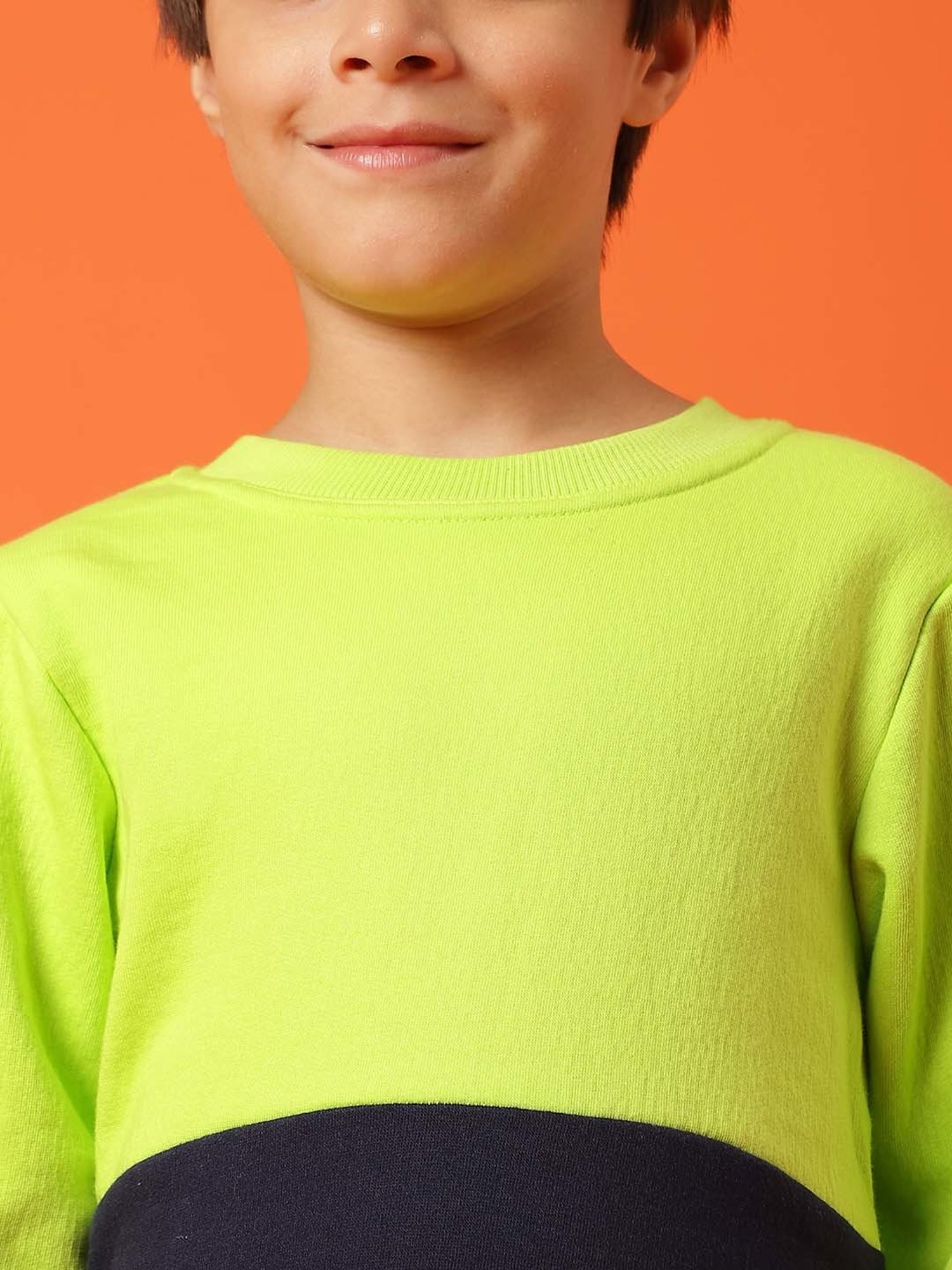 Tales & Stories Kids Neon Green & Black Cotton Regular Fit Full Sleeves Sweatshirt