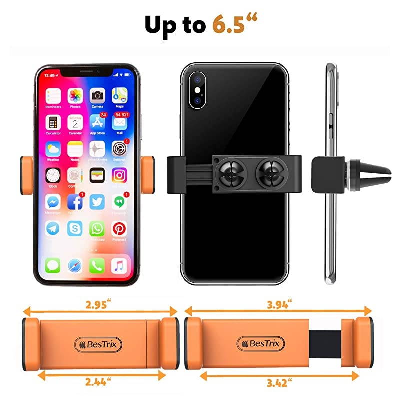 Phone Vent Holder Cell Phone Mount Holder for Car with Double Clamp Grip Compact Durable for iPhone Galaxy and All Smartphones Up to 65