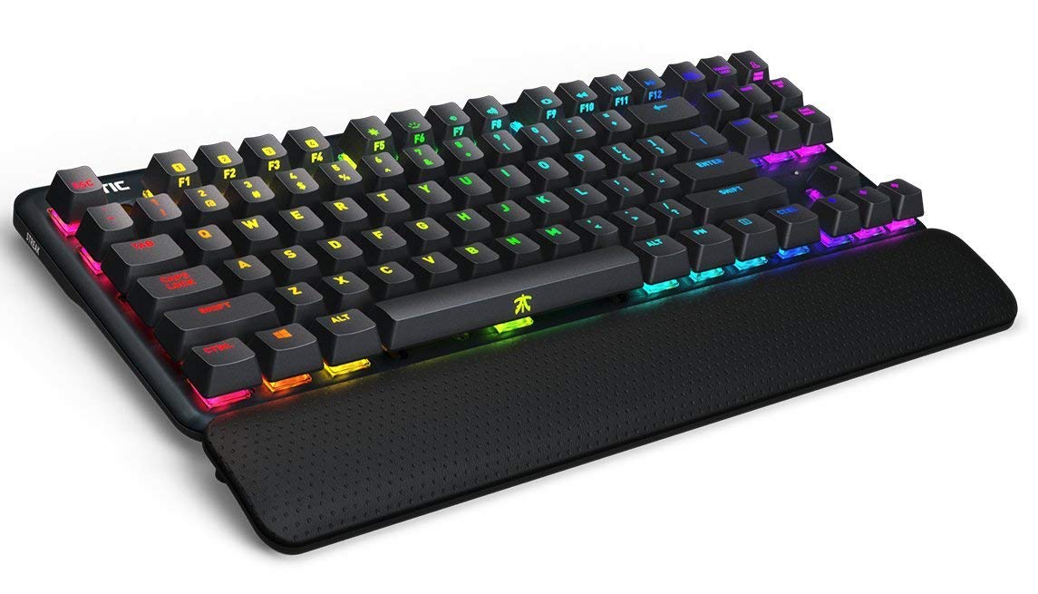 Fnatic miniSTREAK Pro Gaming Mechanical Tenkeyless Esports Keyboard (Cherry MX Red Switches, Multi-Color RGB Lighting, Ergonomic Wrist Rest, Programmable) US-Layout