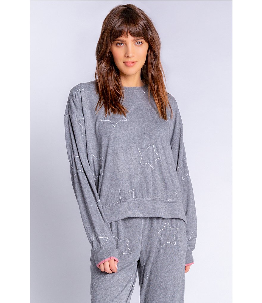 PJ Salvage Embroidered Star Struck Long Sleeve Design Coordinating Knit Sleep Top