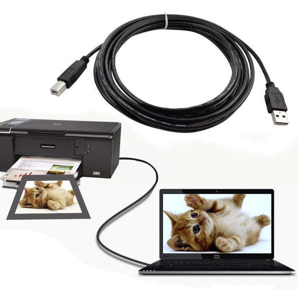 USB 2.0 Printer Cable A-Male to B-Male Cord for Canon Pixma MX922 MG2522 Epson wf-100 et-3750 (Black6 Feet Long)