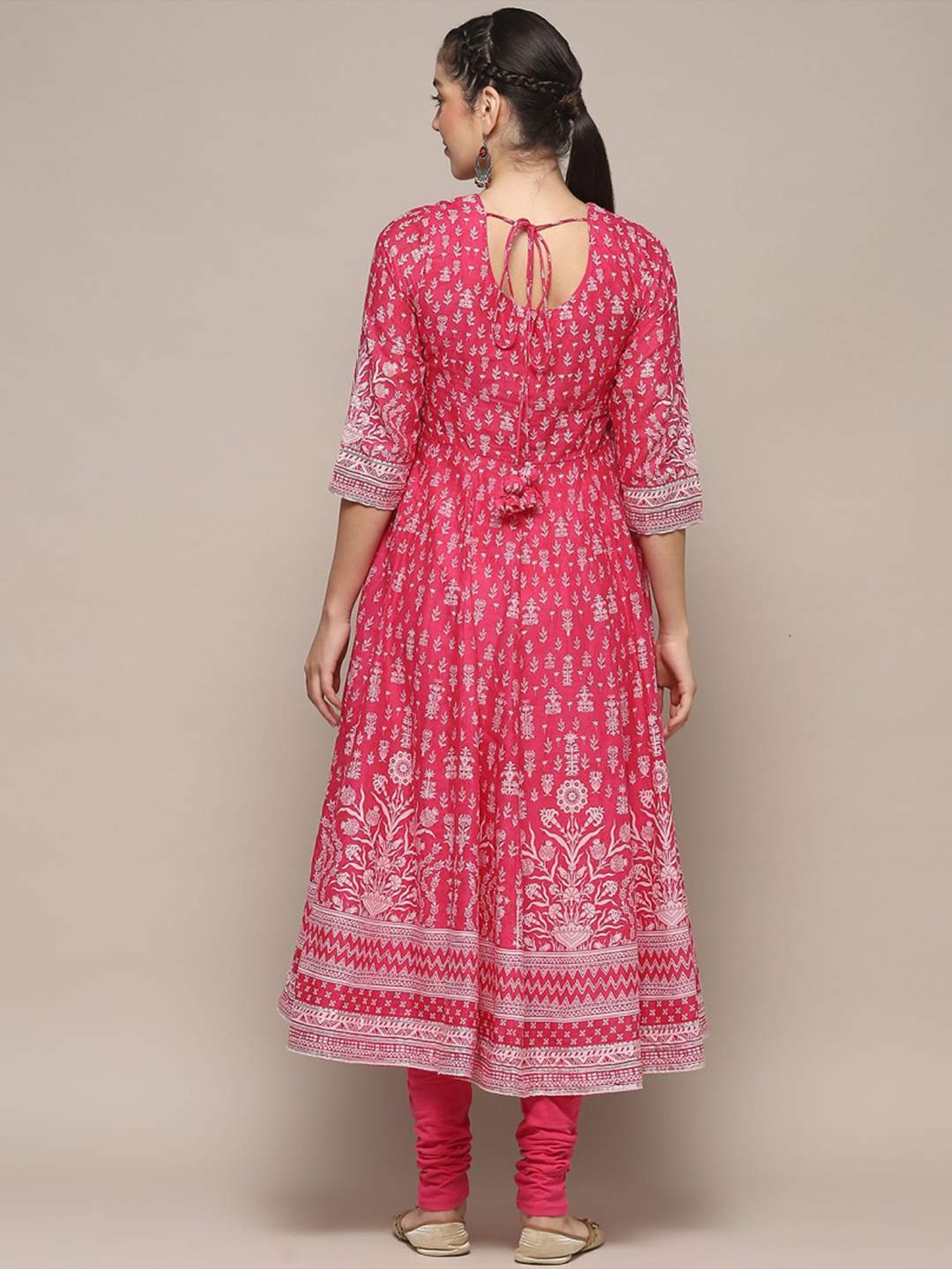Biba Pink Cotton Printed Kurta Churidar Set With Dupatta