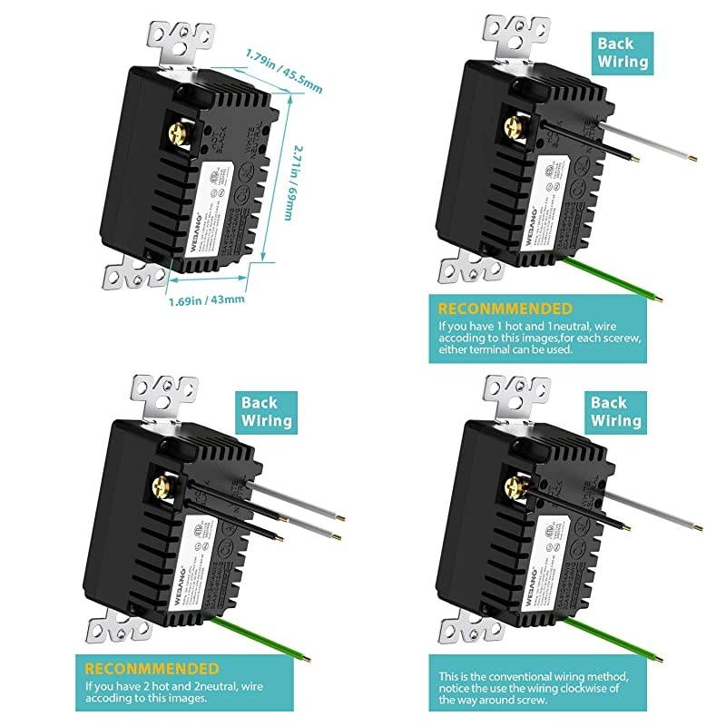 Wall Outlet with 48A24W Ultra High Speed Charger 15A Tamper Resistant Duplex Receptacle White 10 Pack Wall Plate Included