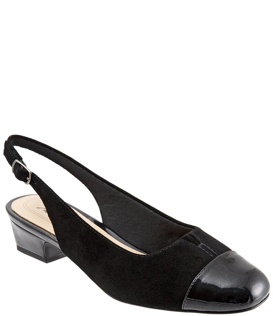 Trotters Dea Suede and Patent Slingback Block Heel Pumps