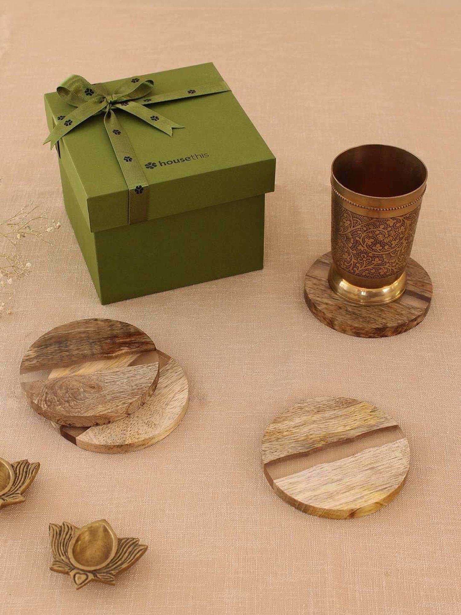 Crayton Hexagon Beige Geometric MDF Coaster - Set of 4