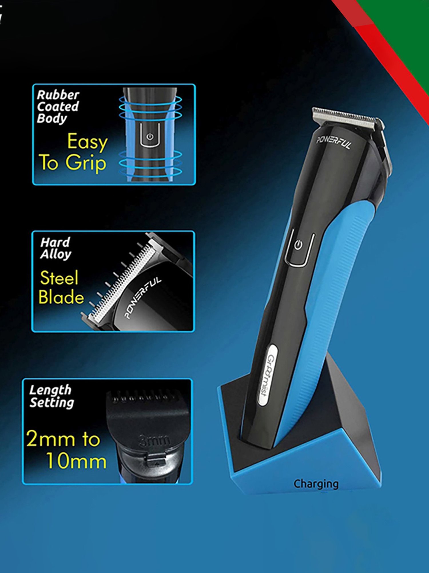 Groomiist CS-42 Copper Series Cordless Beard Trimmer - 100 Min Runtime (Black and Blue)