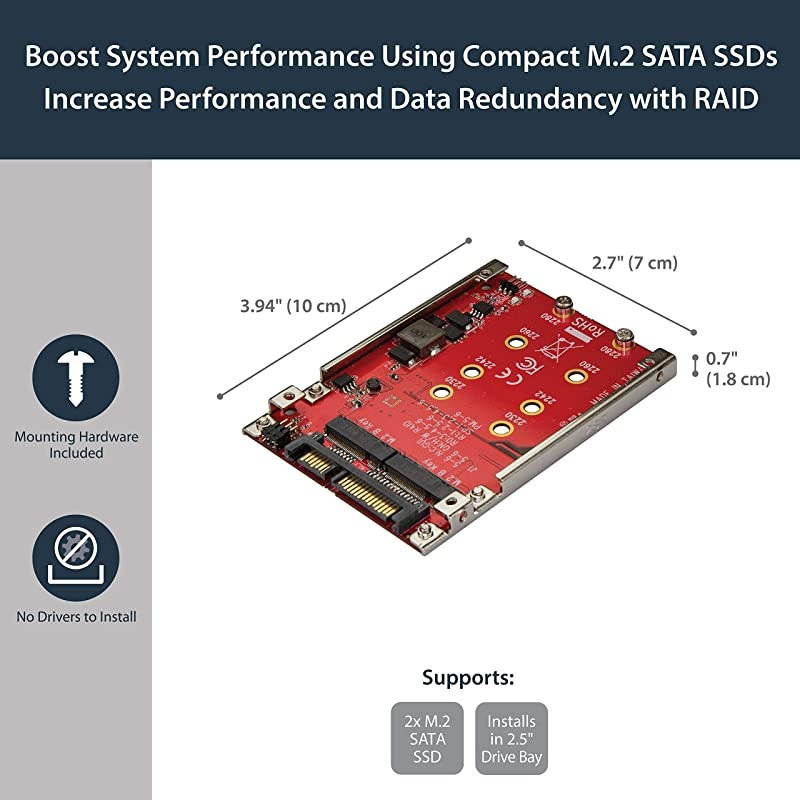 com M2 to SATA Adapter Dual Slot for 25in Drive Bay RAID M2 SSD M2 Adapter M2 SSD Adapter S322M225R