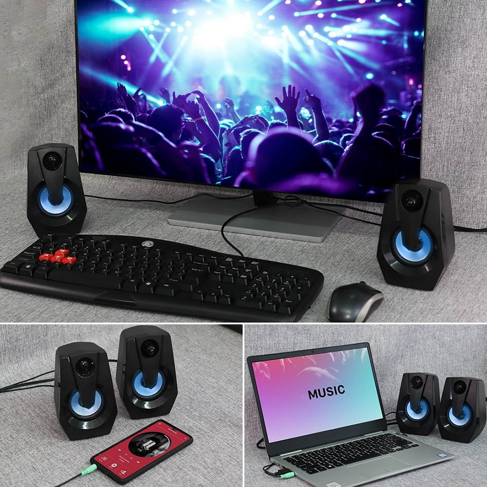 SMALODY VXSM9015 Multimedia Bass Stereo Speaker Audio Player LED Colorful Light Double Speaker Mini Sound Blaster Audio TV Computer Speaker