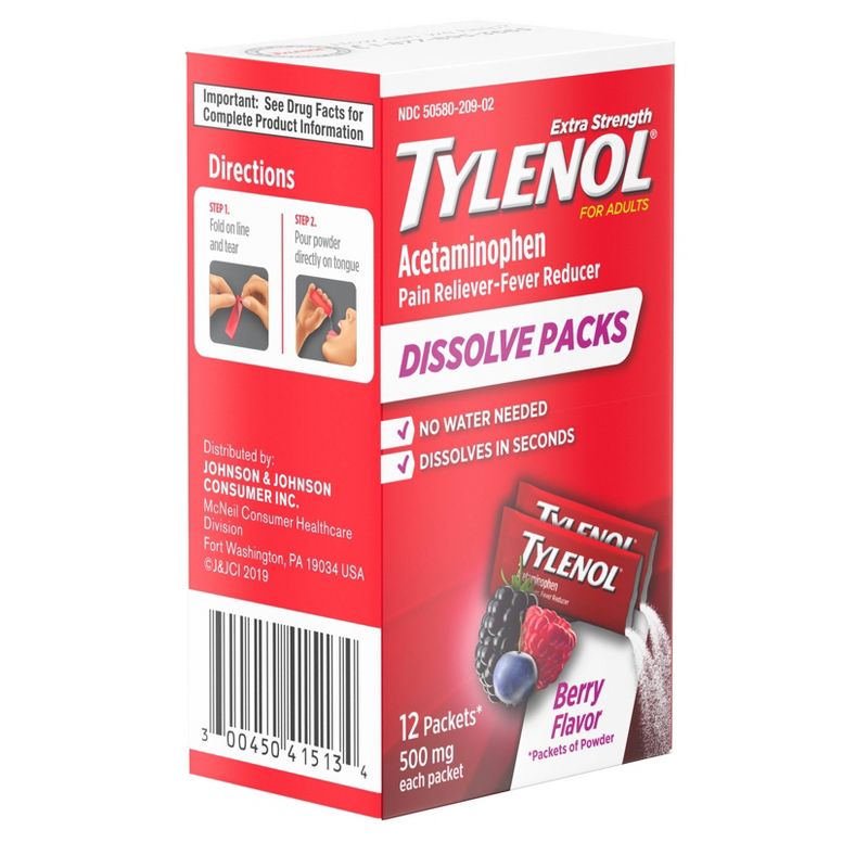 Tylenol Acetaminophen Extra Strength Powder Pack - Berry - 12pk