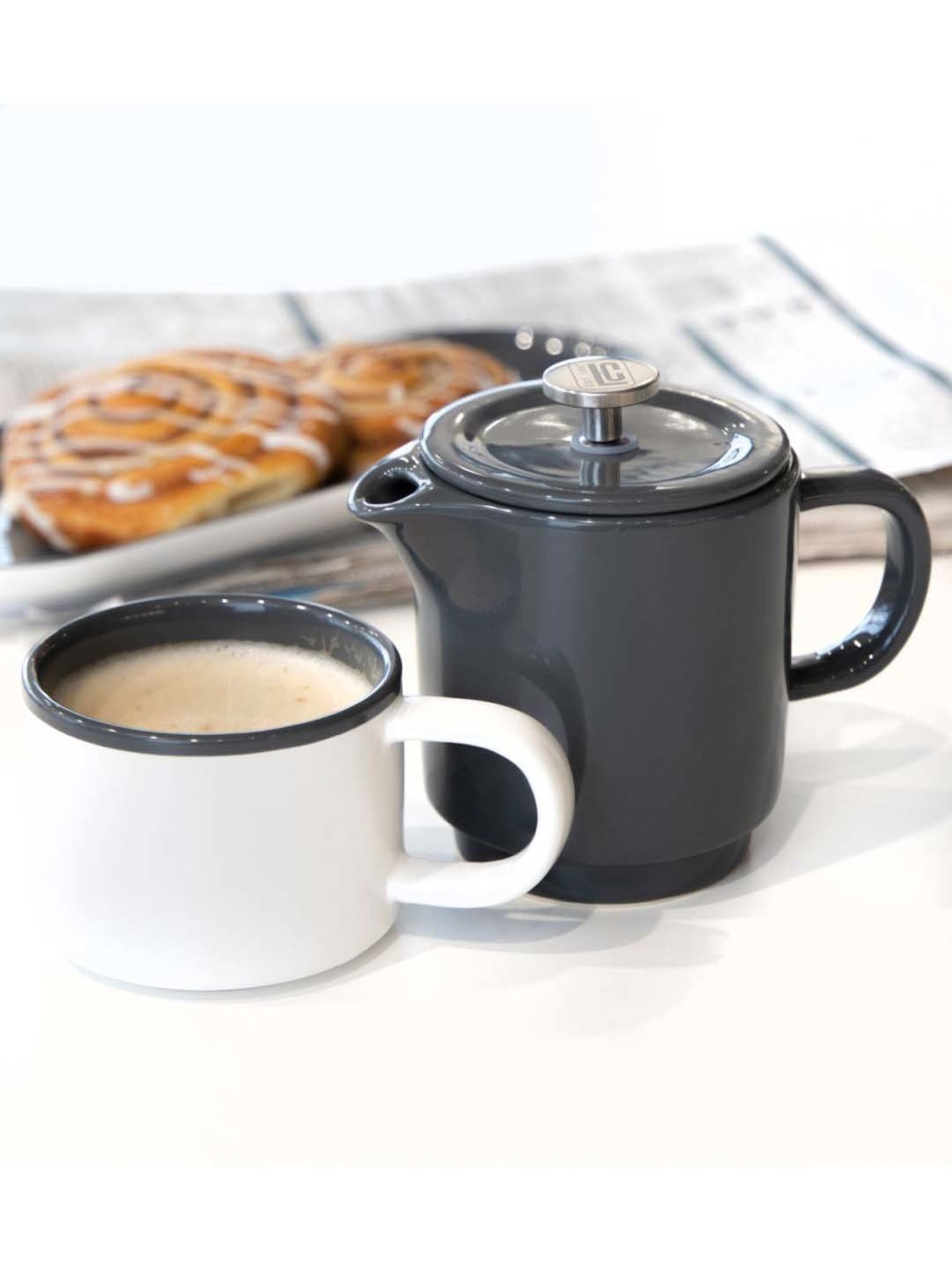 La Cafetiere Barcelona Grey & White Ceramic Teapot (0.4 L) with Mug (0.25 L)