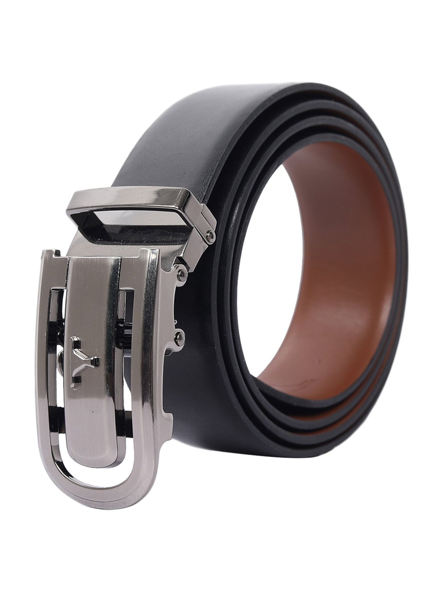 BELWABA Black Textured Formal Leather Belt for Men