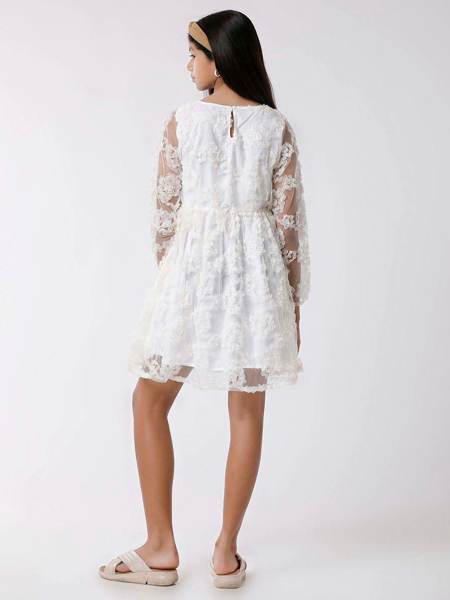 Kate & Oscar Kids Off-White Regular Fit Full Sleeves Dress