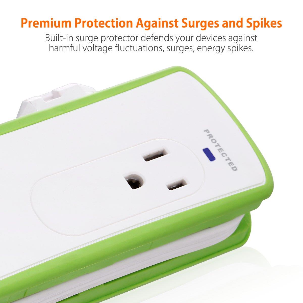 Poweradd 2-Outlet Mini Portable Travel Surge Protector with Dual 3.4A Smart USB Ports, Wrapped Cord Design - UL Listed