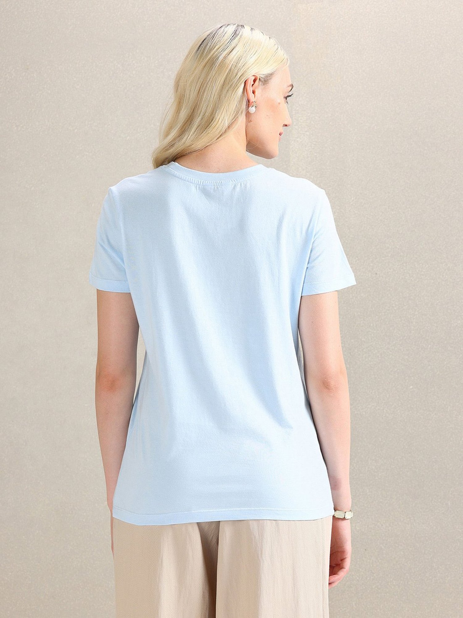 U.S. Polo Assn. Light Blue Cotton Graphic Print T-Shirt