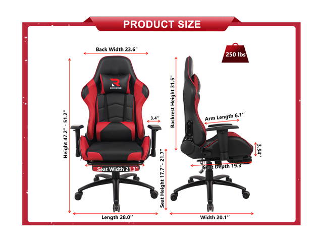 RIMIKINGMassage Gaming Chair with Retractable Footrest-Adjustable Lumbar Cushion Computer Office Racing Chair Headrest Swivel Rocking Desk Chair Ergonomic